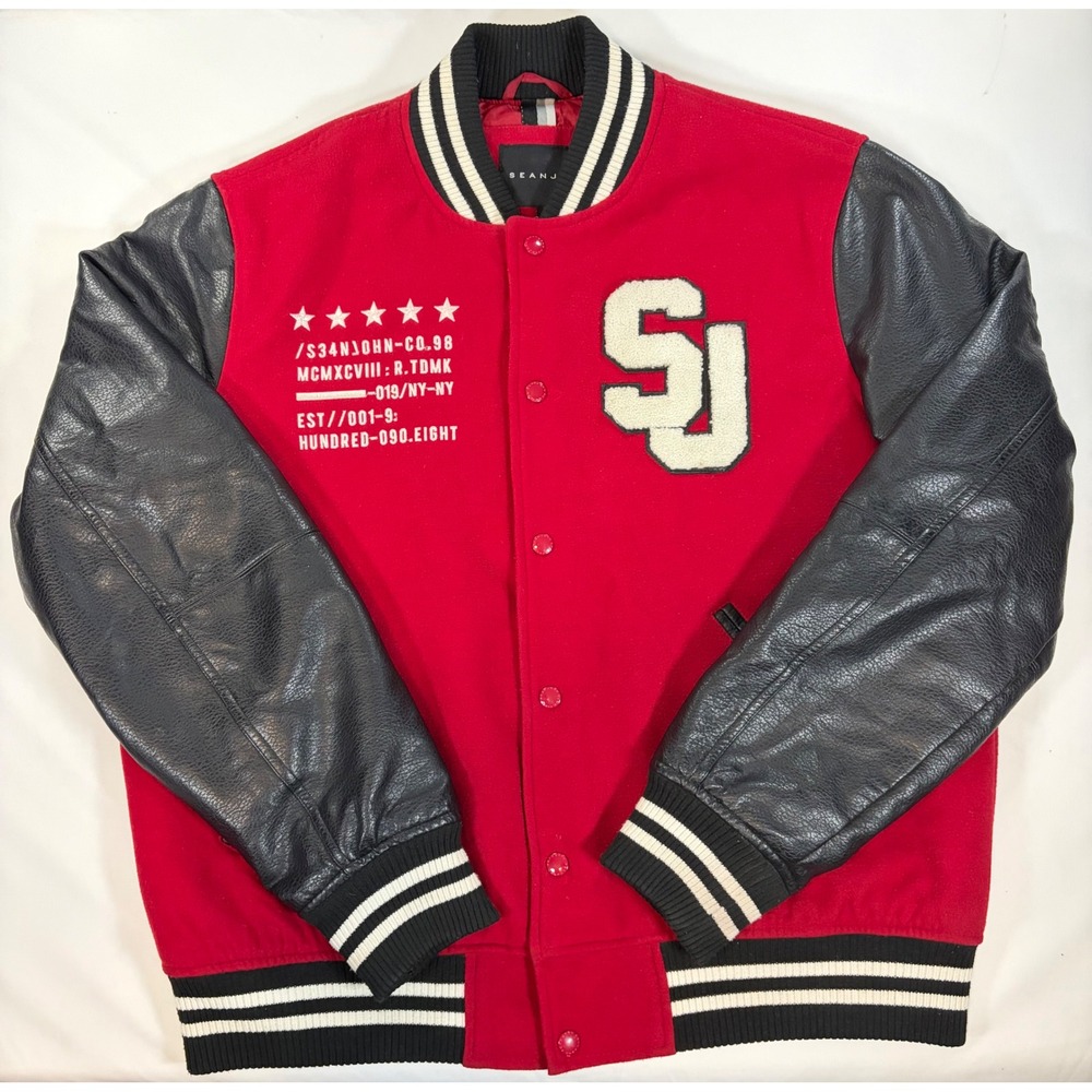Sean John Varsity Letterman Jacket L Red Black Y2K Streetwear Paris Tokyo Legacy